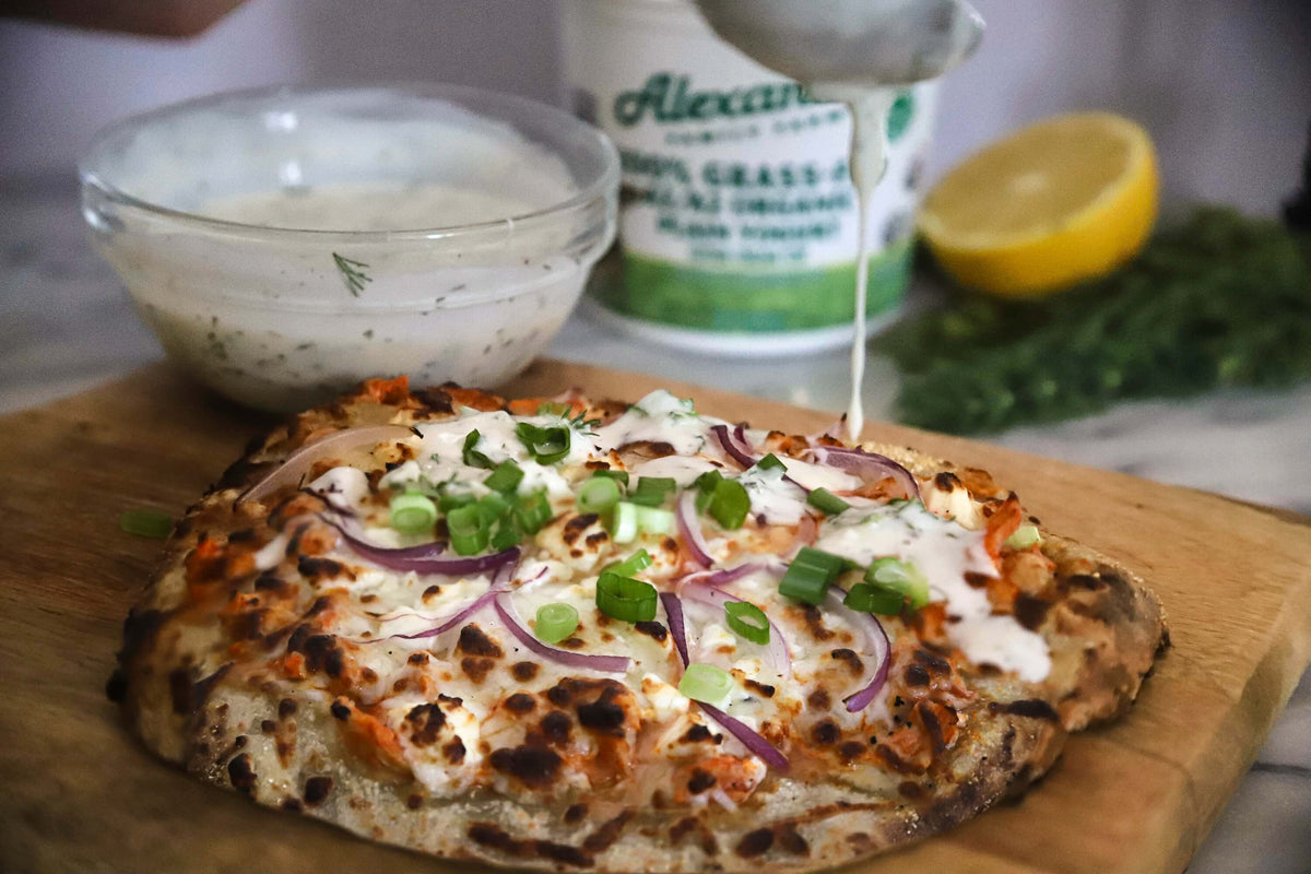Buffalo Chicken Pizza with Homemade Ranch Dressing