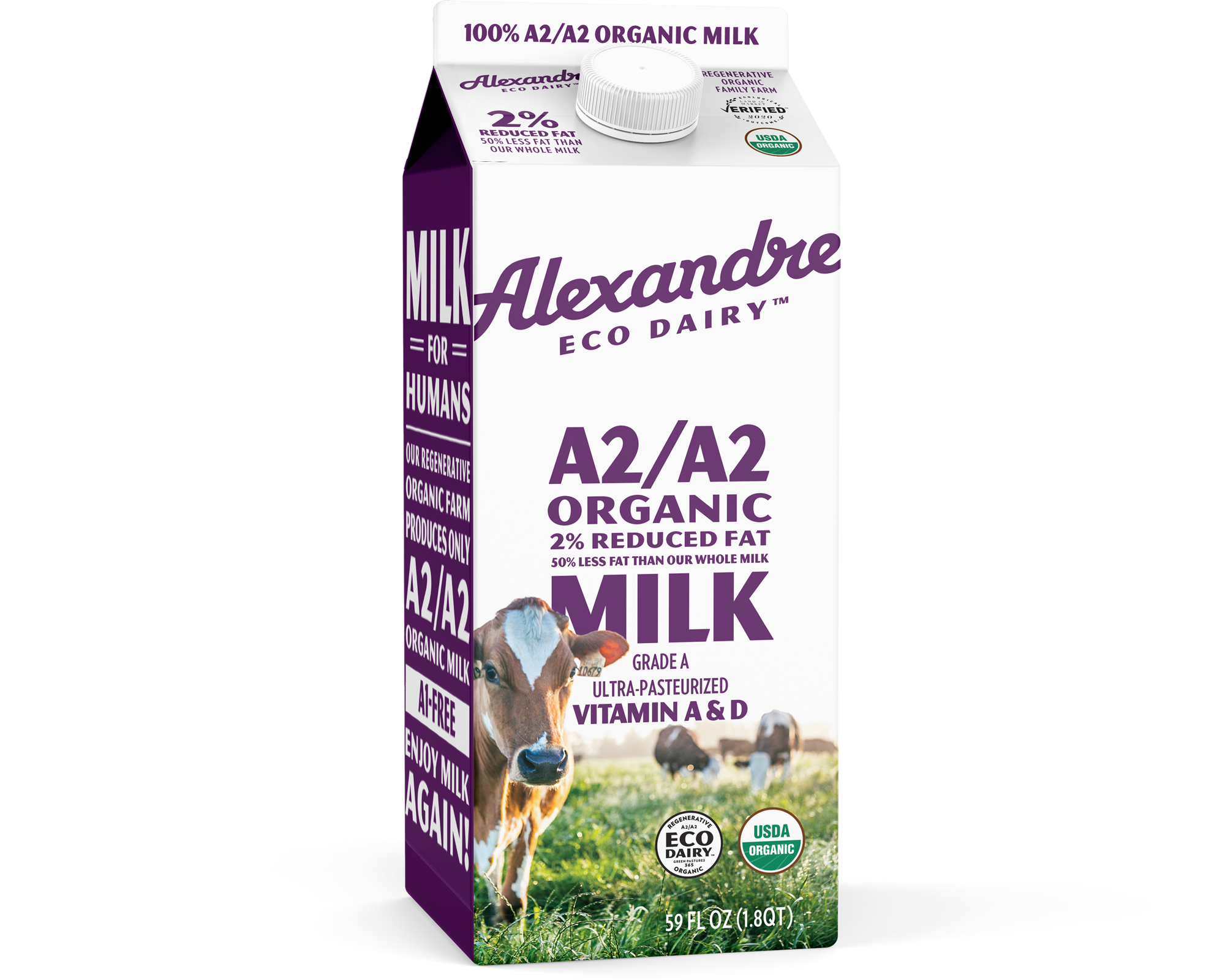 Eco Dairy 2% Reduced Fat Milk, A2/A2, Organic, Regenerative